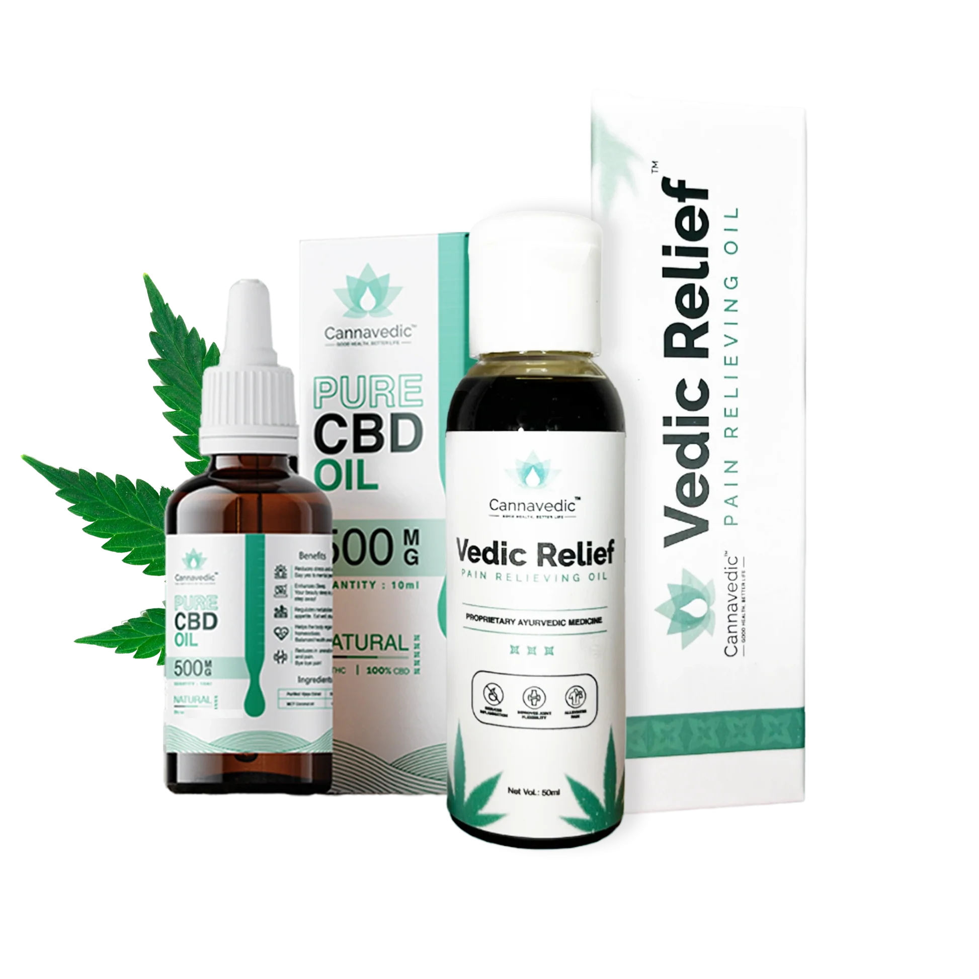 Cannavedic Pain relief combo : Pure CBD oil (Natural) 500mg + Vedic Relief oil ,50ml